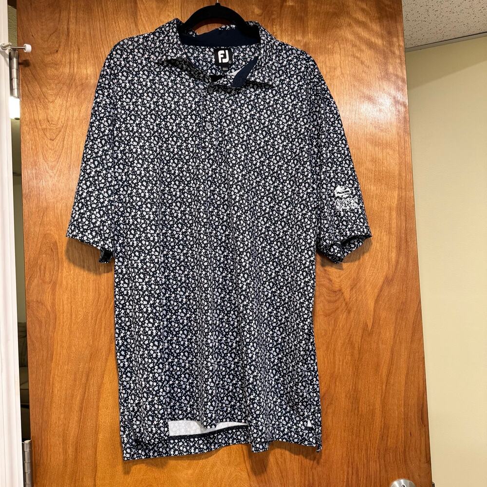 FootJoy Oyster Reef Golf Polo Shirt Mens XL Navy Floral Stretch Short Sleeve